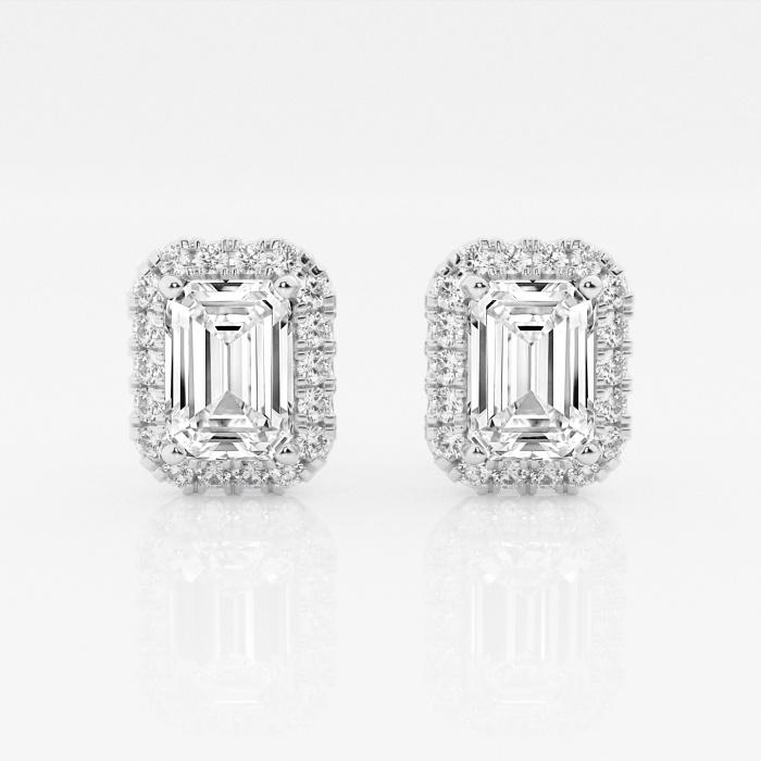 Certified 3 1/2 ctw Emerald Diamond Halo Stud Earrings 14K White Gold (1 of 3)
