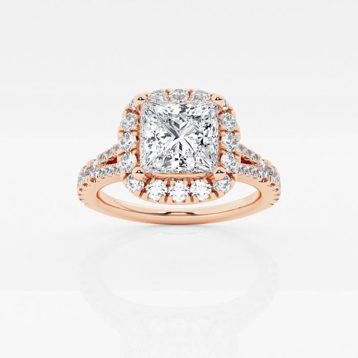 Certified 2 1/10 ctw Princess Diamond Split Shank Halo Engagement Ring 14K Rose Gold (1 of 2)
