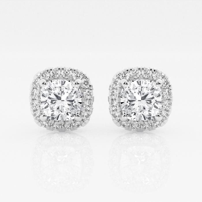Certified 3 1/2 ctw Cushion Diamond Halo Stud Earrings 14K White Gold (1 of 3)