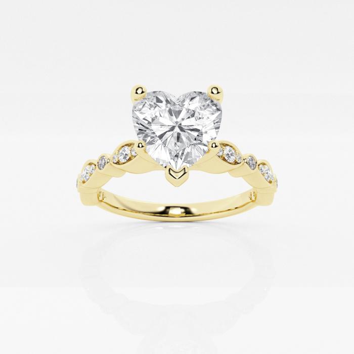 Certified 1 1/5 ctw Heart Diamond Engagement Ring with Marquise Shape Side Accents 14K Yellow Gold (1 of 2)