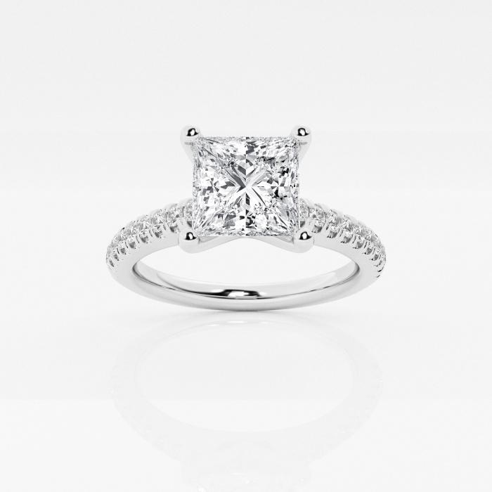 Certified 2 1/4 ctw Princess Diamond Engagement Ring with V-Prong Side Accents Platinum (1 of 2)