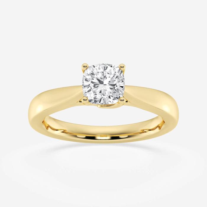 Certified 1 ctw Cushion Diamond Floral Solitaire Engagement Ring 14K Yellow Gold (1 of 2)