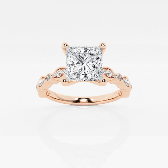 Certified 1 1/5 ctw Princess Diamond Engagement Ring with Marquise Shape Side Accents 14K Rose Gold (1 of 2)