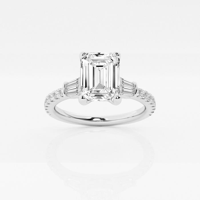 Certified 1 1/4 ctw Emerald Diamond Engagement Ring with Double Baguette Side Accents 14K White Gold (1 of 2)