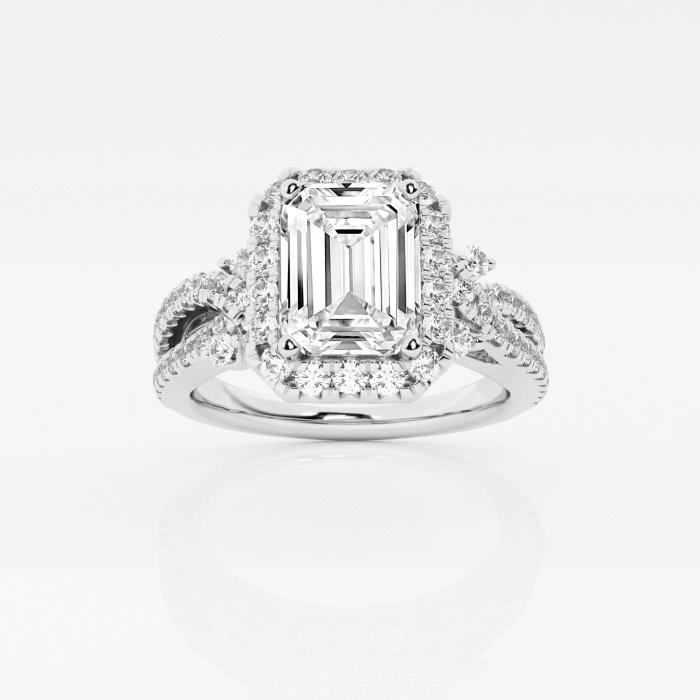 Certified 2 1/5 ctw Emerald Diamond Petite Bow Halo Engagement Ring 14K White Gold (1 of 2)