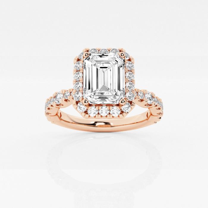 Certified 1 2/3 ctw Emerald Diamond Station Halo Engagement Ring 14K Rose Gold (1 of 2)