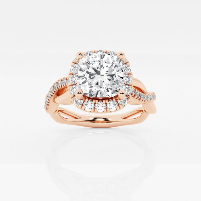 Certified 1 7/8 ctw Cushion Diamond Intertwined Halo Engagement Ring 14K Rose Gold (1 of 2)
