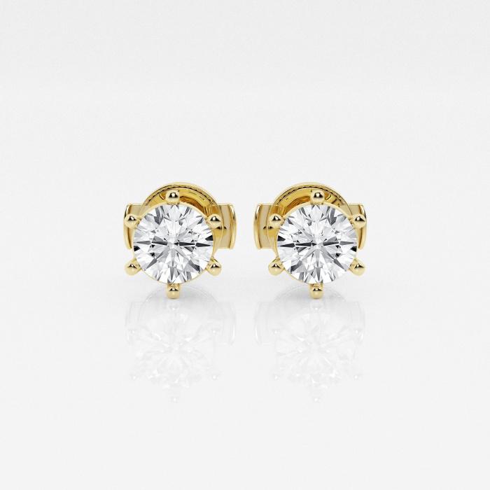 Certified 1 ctw Round E-F Diamond 6-Prong Solitaire Stud Earrings 14K Yellow Gold (1 of 2)