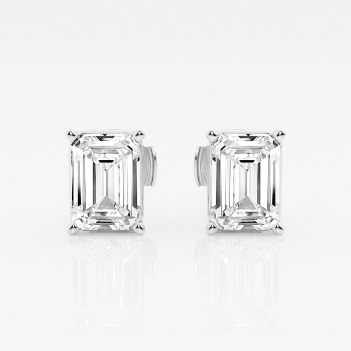Certified 4 ctw Emerald Diamond Solitaire Stud Earrings 14K White Gold (1 of 3)