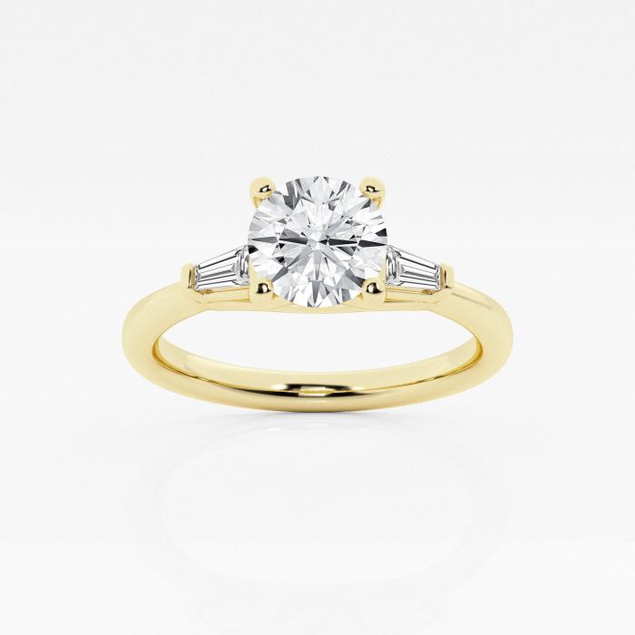 Certified 1 1/10 ctw Round Diamond Baguette Sides Engagement Ring 14K Yellow Gold (1 of 2)