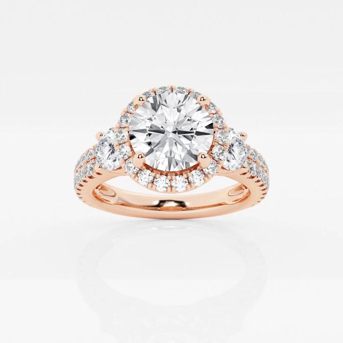 Certified 3 1/4 ctw Round Diamond Double Row Side Stones Halo Engagement Ring 14K Rose Gold (1 of 2)
