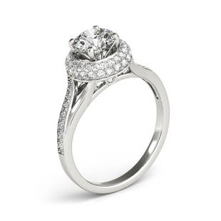 Certified 2.5 CTW Diamond Engagement Ring 18K White Gold: Certified Lab Grown 2.5 CTW Diamond Engagement Ring 18K White Gold Category: Yellow Gold Engagement Rings Style: Split Shank Dual Halo Audience: For Women Ring Resizable: Yes Metal Type: 18K White