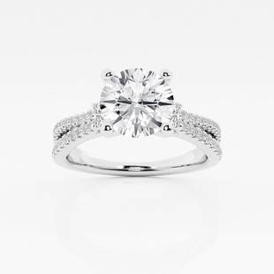 Certified 2 3/8 ctw Round Diamond Split Shank Engagement Ring Platinum: Certified Lab Grown 2 3/8 ctw Round Diamond Split Shank Engagement Ring Platinum Style: Side Stone Engagement Ring Total Carat Weight: 2 3/8 ctw Centerstone Carat Wt: 2.0 Centerstone