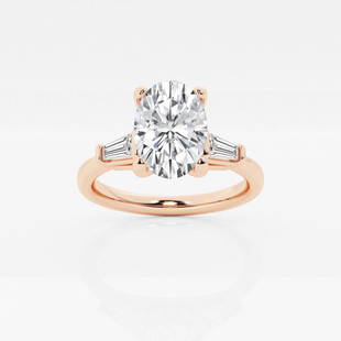 Certified 2 1/4 ctw Oval Diamond Engagement Ring with Tapered Baguette Side Accents 14K Rose Gold: Certified Lab Grown 2 1/4 ctw Oval Diamond Engagement Ring with Tapered Baguette Side Accents 14K Rose Gold Style: Side Stone Engagement Ring Total Carat Weight: 2 1/4 ctw Centerstone Carat Wt: 2.0 Ce