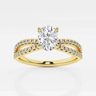 Certified 1 ctw Oval Diamond Split Shank Hidden Halo Engagement Ring 14K Yellow Gold: Certified Lab Grown 1 ctw Oval Diamond Split Shank Hidden Halo Engagement Ring 14K Yellow Gold Style: Halo Engagement Ring Total Carat Weight: 1 ctw Centerstone Carat Wt: 0.75 Centerstone