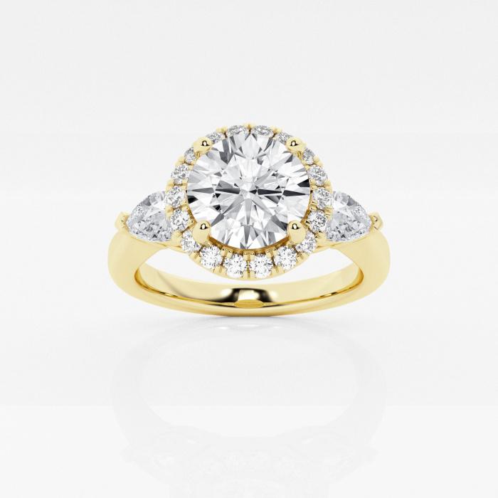 Certified 3 ctw Round Diamond Pear Side Stones Halo Engagement Ring 14K Yellow Gold (1 of 2)