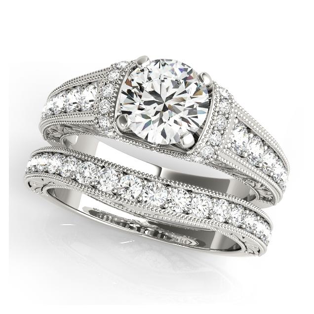 Certified 2.38 CTW Diamond Engagement Ring SET 18K White Gold (1 of 2)