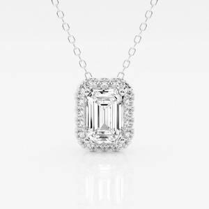 Certified 1 3/4 ctw Emerald Diamond Halo Pendant with Adjustable Chain 14K White Gold