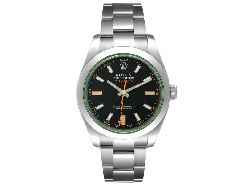Rolex Milgauss Black Dial Green Crystal Steel Mens Watch (1 of 7)