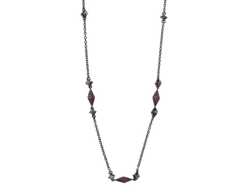 Stephen Webster 925 Sterling Silver Superstud Pave Ruby In Black Necklace: Stephen Webster 925 Sterling Silver Superstud Pave Ruby In Black Necklace Product Code: 232333075995-E Condition: Never Worn Metal: Sterling Silver Stone: Ruby Size and Fit: Length: 16", Dimensions: 1