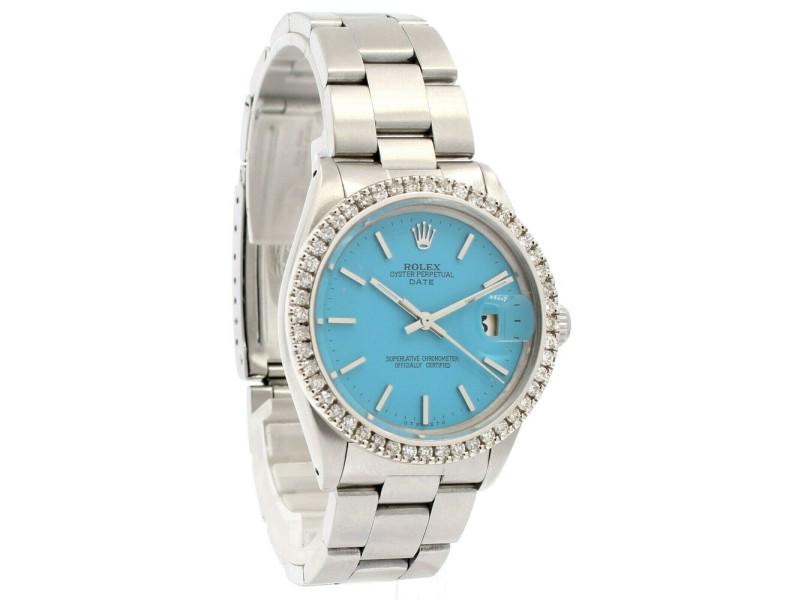 ROLEX Oyster Perpetual Date 34mm Blue  Dial Stainless Steel Diamond mens Watch (1 of 4)