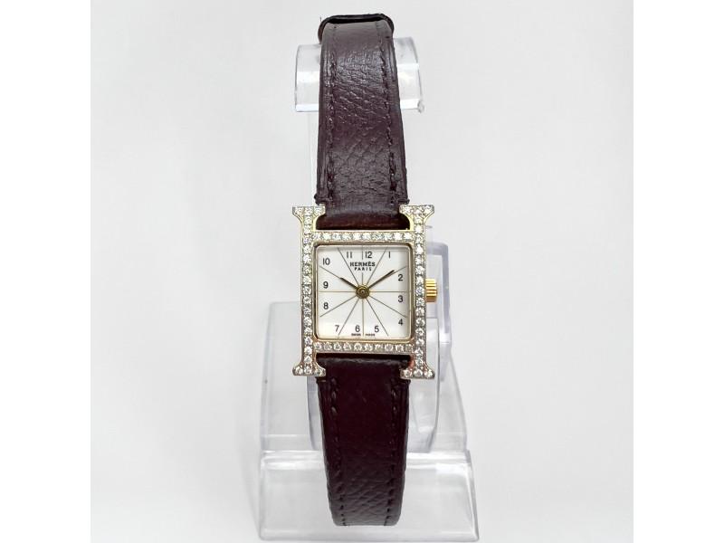HERMES HEURE H Mini Two Tone 0.48TCW DIAMOND Watch Hermes Leather Band (1 of 1)