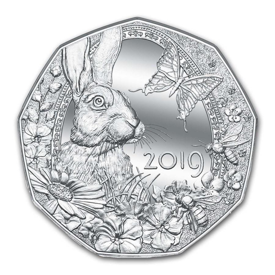 2019 Austria Silver 5 Easter Bunny (1 of 2)