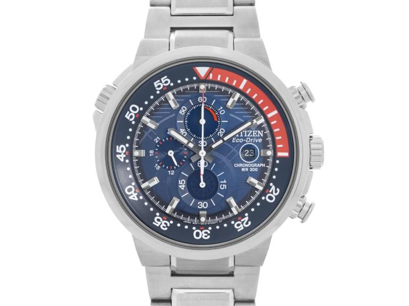 Citizen Endeavor 48mm Steel Blue Dial Inner Bezel Quartz Mens Watch (1 of 5)