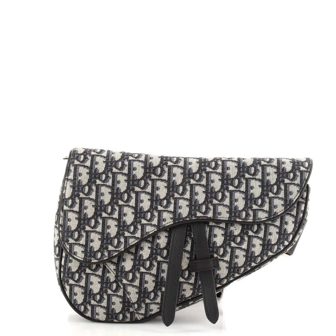 Christian Dior Saddle Crossbody Bag Oblique Canvas: Christian Dior Saddle Crossbody Bag Oblique Canvas Exterior Color: Blue Interior Color: Black Exterior Material: Canvas Plain Interior Material: Fabric Hardware Color: Silver Accessories: Box, Dus