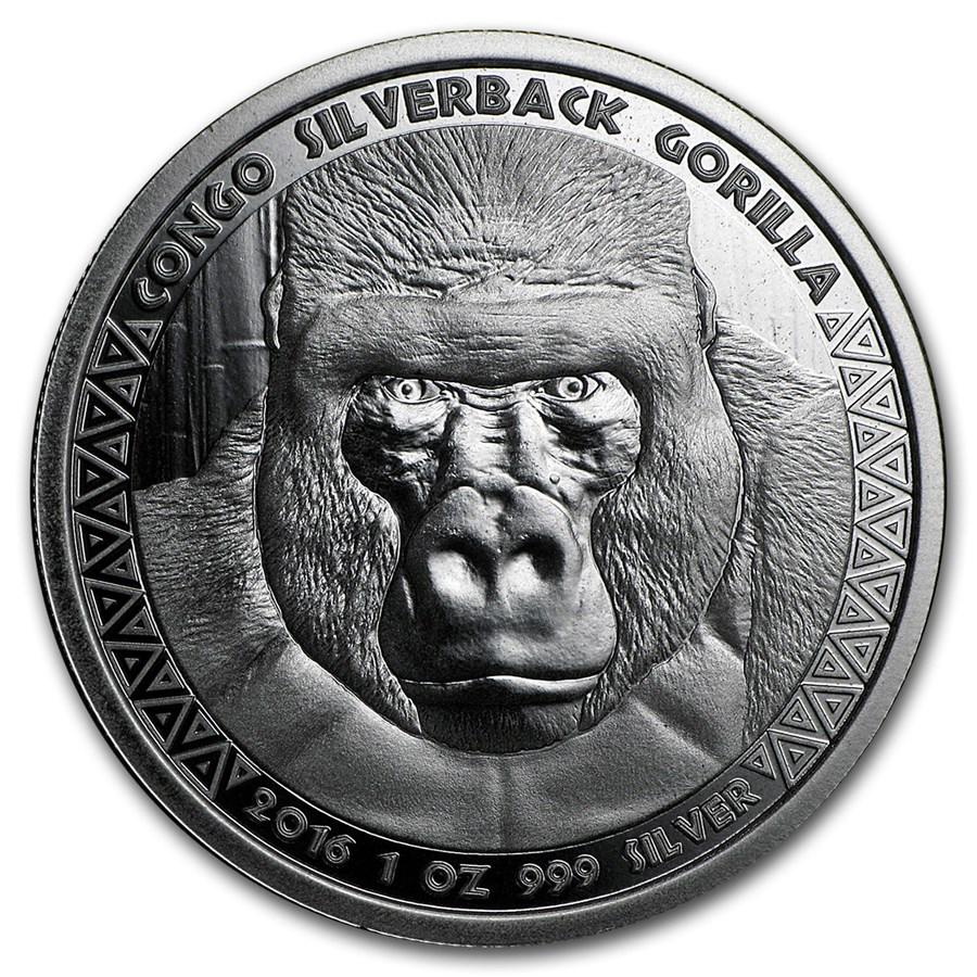 2016 Republic of Congo 1 oz Silver Silverback Gorilla (Prooflike) (1 of 3)