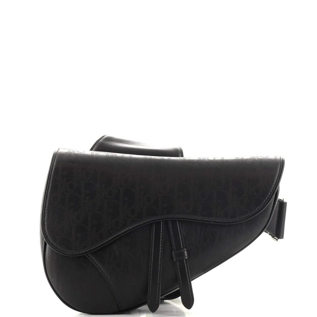 Christian Dior Saddle Crossbody Bag Oblique Galaxy Leather: Christian Dior Saddle Crossbody Bag Oblique Galaxy Leather Exterior Color: Black Interior Color: Black Exterior Material: Leather Interior Material: Fabric Hardware Color: Silver Accessories: Box,