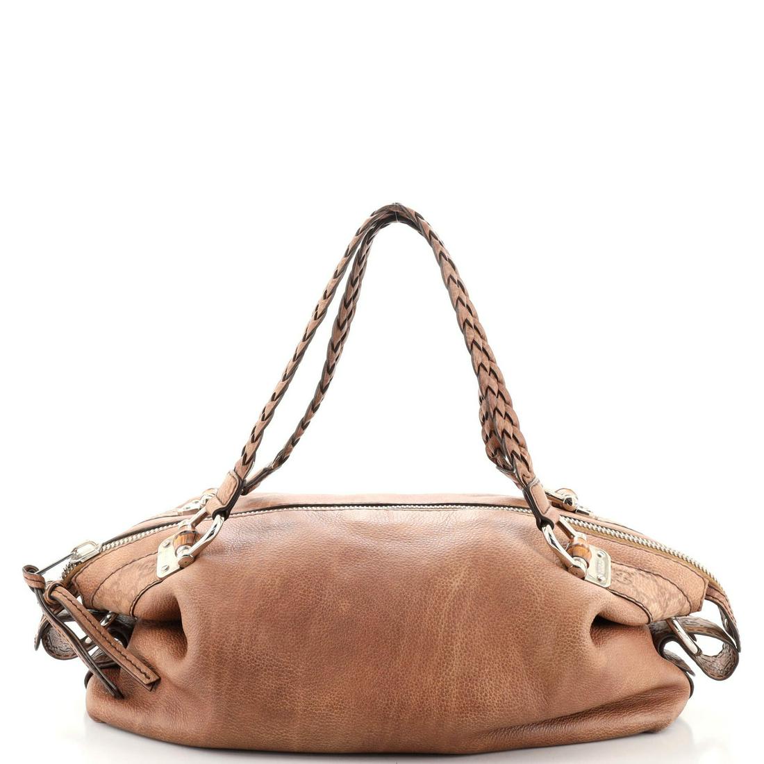 Gucci Bamboo Bar Shoulder Bag Leather Large: Gucci Bamboo Bar Shoulder Bag Leather Large Exterior Color: Brown Interior Color: Brown Exterior Material: Leather Interior Material: Fabric Hardware Color: Silver Accessories: No Accessories