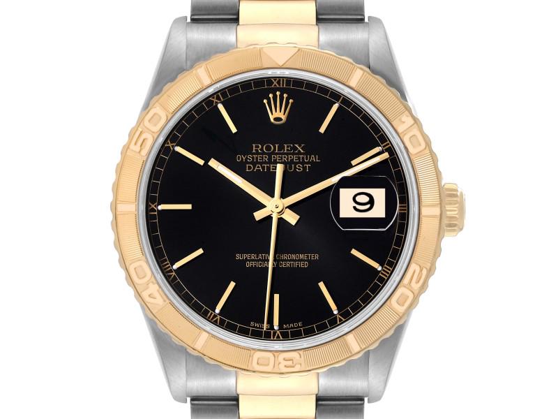 Rolex Datejust Turnograph Steel Yellow Gold Black Dial Mens Watch (1 of 9)
