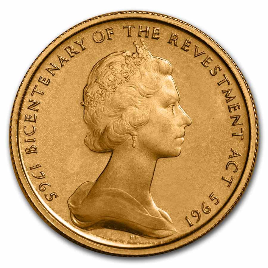 1965 Isle of Man Gold Half Sovereign Bic. of the Revestment Act: 1965 Isle of Man Gold Half Sovereign Bic. of the Revestment Act Product ID: 271032 Year: 1965 Grade: Gem Proof Grade Service: None Denomination: 1 Sovereign Mint Mark: Not Shown Metal Con