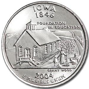 2004-D Iowa State Quarter BU: 2004-D Iowa State Quarter BU Product ID: 5281 Year: 2004 Grade: Brilliant Unc Grade Service: None Denomination: 25 Cents Mint Mark: D - Denver Metal Content: 0 troy oz Purity: N/