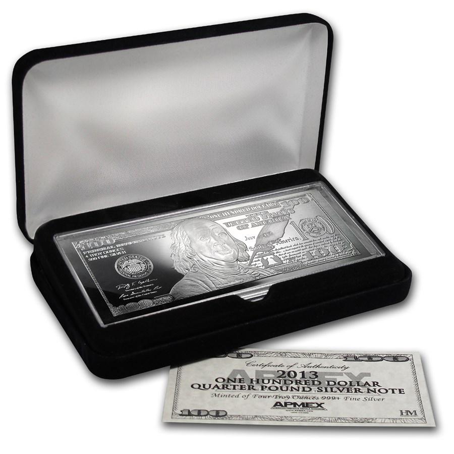 4 oz Silver Bar - 2013 $100 Bill (W/Box & COA) (1 of 3)