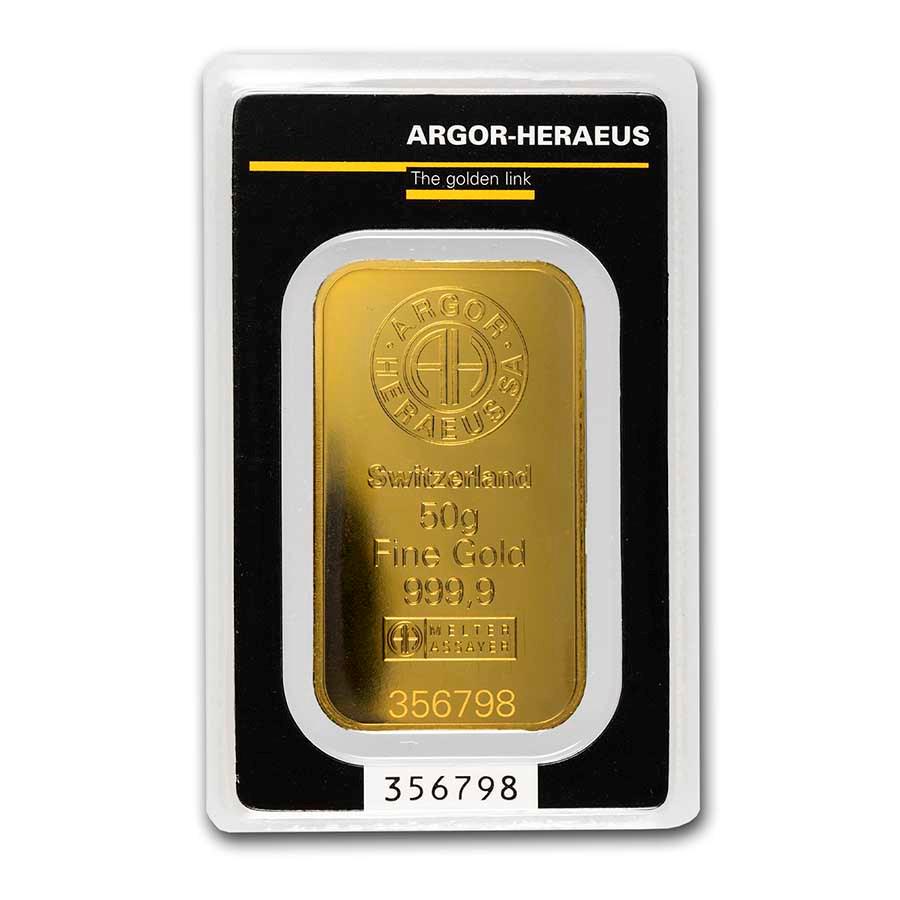 50 gram Gold Bar - Argor-Heraeus (w/Assay) (1 of 4)