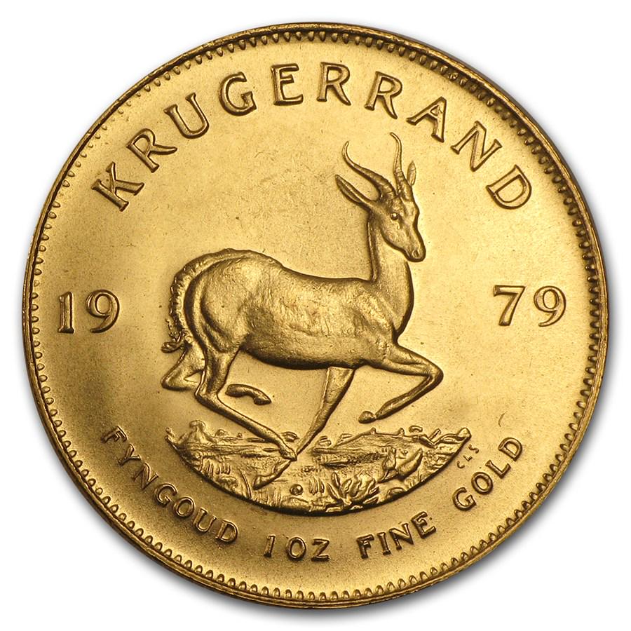 1979 South Africa 1 oz Gold Krugerrand BU: 1979 South Africa 1 oz Gold Krugerrand BU Product ID: 88637 Year: 1979 Grade: Brilliant Unc Grade Service: None Mint Mark: Not Shown Metal Content: 1 troy oz Purity: .9167 Thickn
