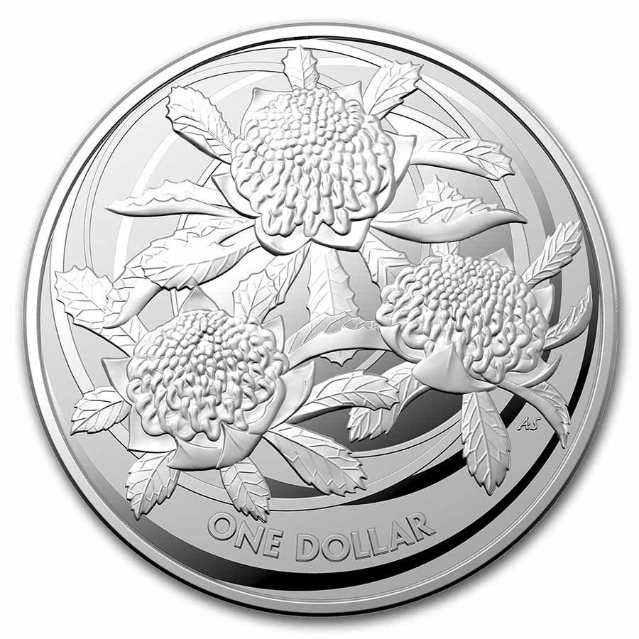 2022 Australia 1 oz Silver $1.00 Wildflowers - Waratah BU (1 of 4)