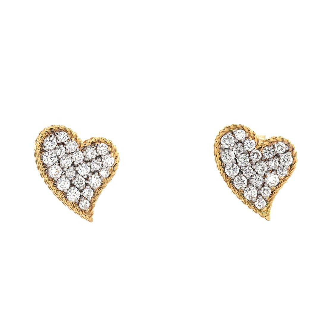 Roberto Coin Tiny Treasures Heart Stud Earrings 18K Yellow Gold with Pave Diamonds (1 of 4)