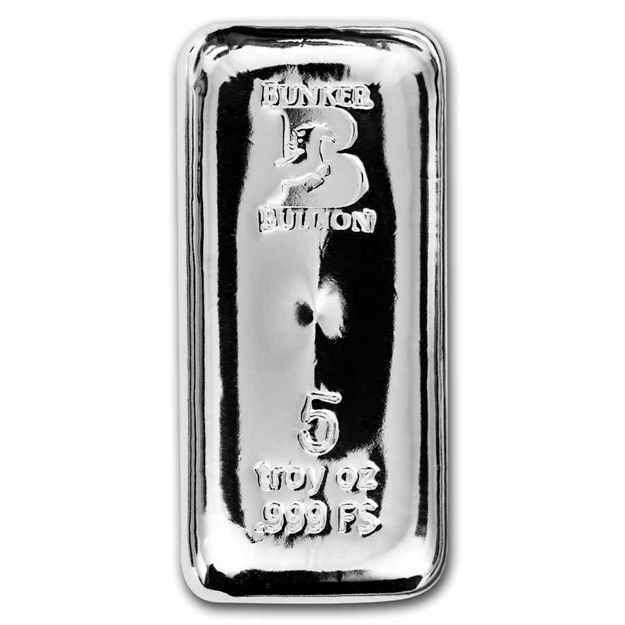 5 oz Cast Poured Silver Bar - Bunker Bullion Bar (1 of 2)
