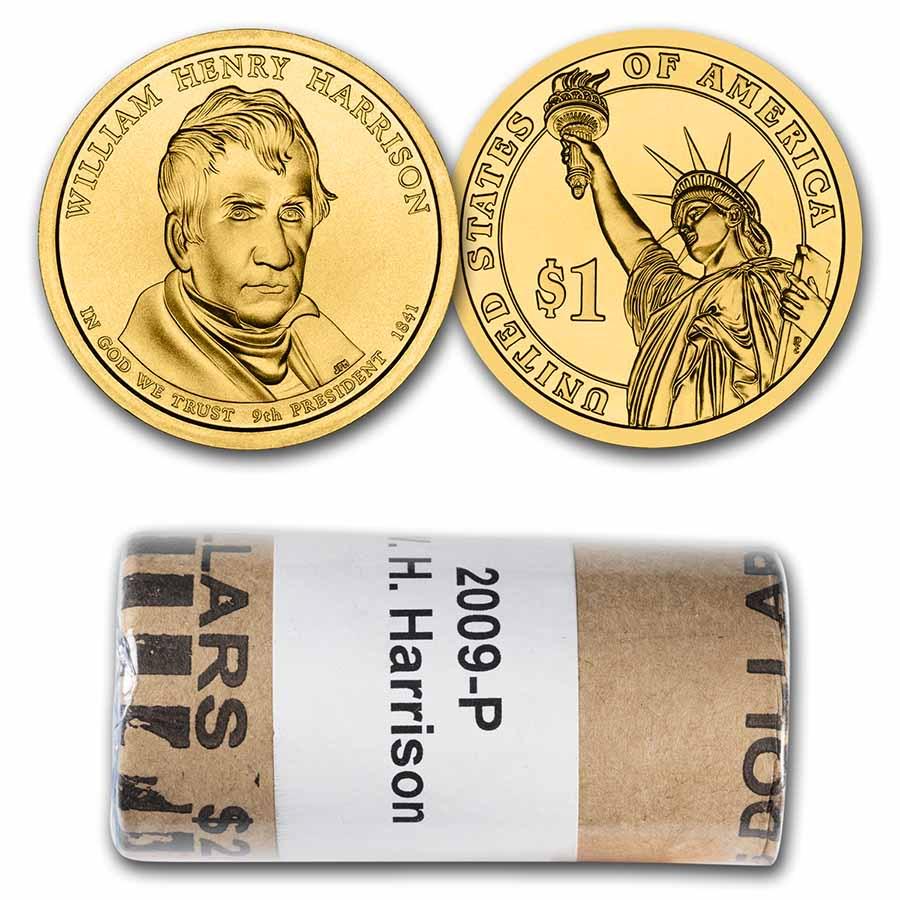 2009-P William Harrison 25-Coin Presidential Dollar Roll: 2009-P William Harrison 25-Coin Presidential Dollar Roll SKU: 50160 Year: 2009 Grade: Brilliant Unc Grade Service: None Denomination: $1.00 Mint Mark: P - Philadelphia Metal Content: 0 tr