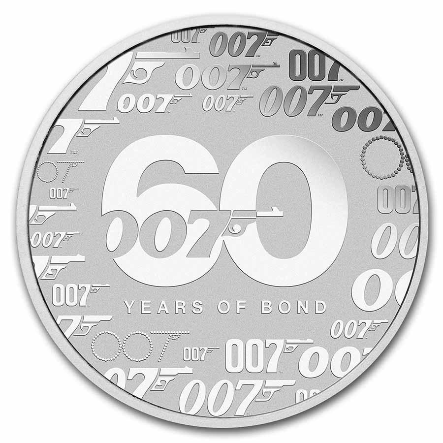 2022 Tuvalu 1 oz Silver 60 Years of James Bond 007 BU: 2022 Tuvalu 1 oz Silver 60 Years of James Bond 007 BU SKU: 256350 Year: 2022 Grade: None Grade Service: None Denomination: 1 Dollar Mint Mark: Perth Mint (Not Shown) Metal Content: 1 troy
