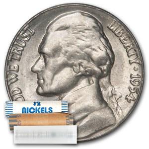 1954-S Jefferson Nickel 40-Coin Roll BU: 1954-S Jefferson Nickel 40-Coin Roll BU SKU: 29233 Year: 1954 Grade: Brilliant Unc Grade Service: None Denomination: 5 Cents Mint Mark: S - San Francisco Metal Content: 0 troy oz