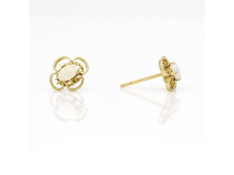 womens Satin Finish Opal Stud Earrings With Openwork In 14k Yellow Gold (1 of 4)