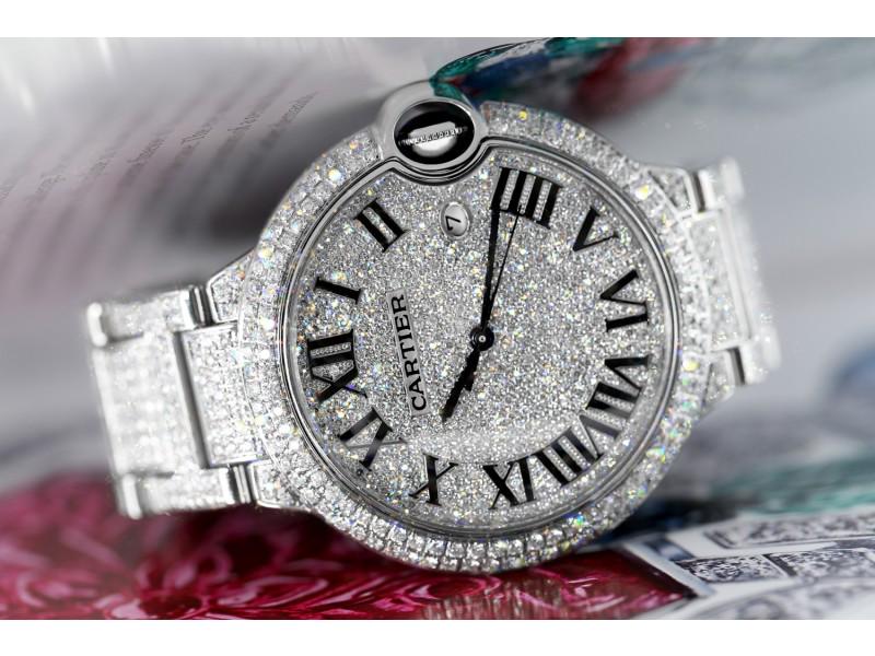 Cartier Ballon Bleu 42mm Stainless Steel Iced Out Watch W69012Z4 (1 of 10)