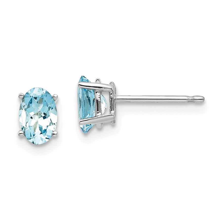 14k White Gold 6 mm Aquamarine Post Studs Earrings (1 of 2)