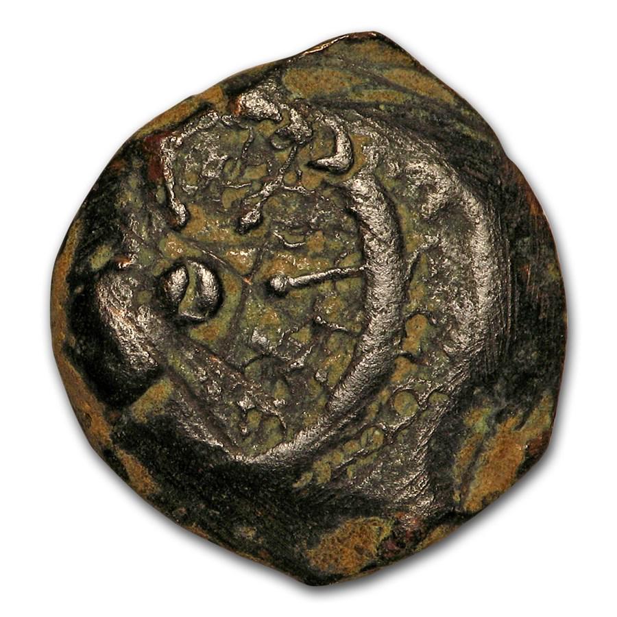 Judaea Widows Mite XF (103-76 BC): Judaea Widows Mite XF (103-76 BC) Product ID: 180967 Year: 103-76 BC Grade: Extra Fine Grade Service: None Mint Mark: Not Shown Metal Content: 0 troy oz Purity: N/A Thickness: Va