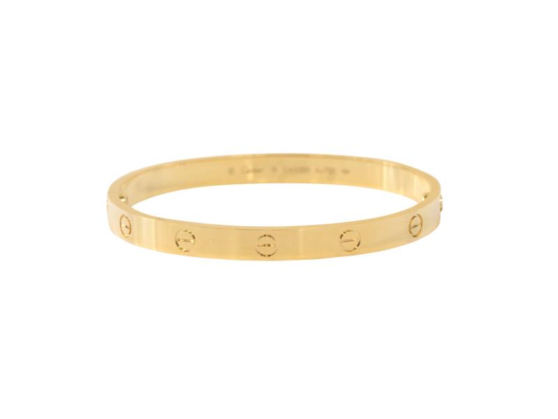 Cartier Love Bracelet 18K Yellow Gold Size 19: Cartier Love Bracelet 18K Yellow Gold Size 19 Product Code: JC1004TFYG19 Brand: Cartier Condition: Never Worn Size: 19 Final Sale: THIS ITEM IS FINAL SALE AND NOT RETURNABLE. ---- Cartier Love Bracele