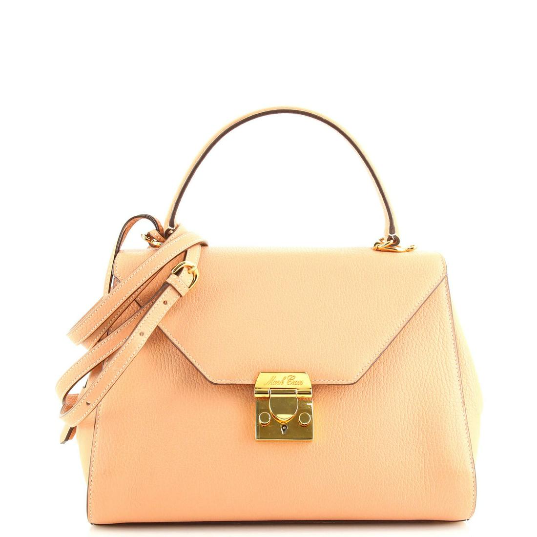 Mark Cross Hadley Satchel Leather Medium: Mark Cross Hadley Satchel Leather Medium Exterior Color: Neutral Interior Color: Red Exterior Material: Leather Interior Material: Fabric Hardware Color: Gold Accessories: Clochette, Keys, Detacha